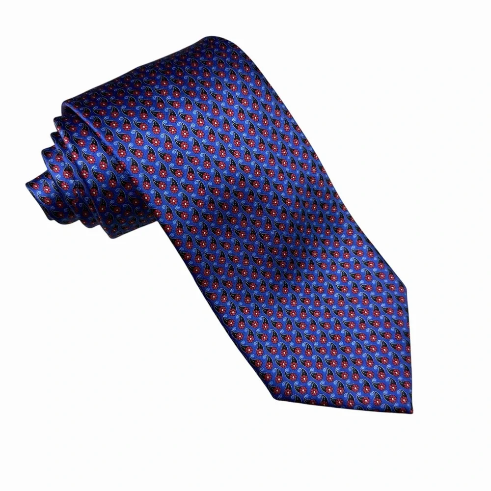Ermenegildo Zegna NEW Men's Recent Tie Floral Blue & Red Satin Silk 3.5